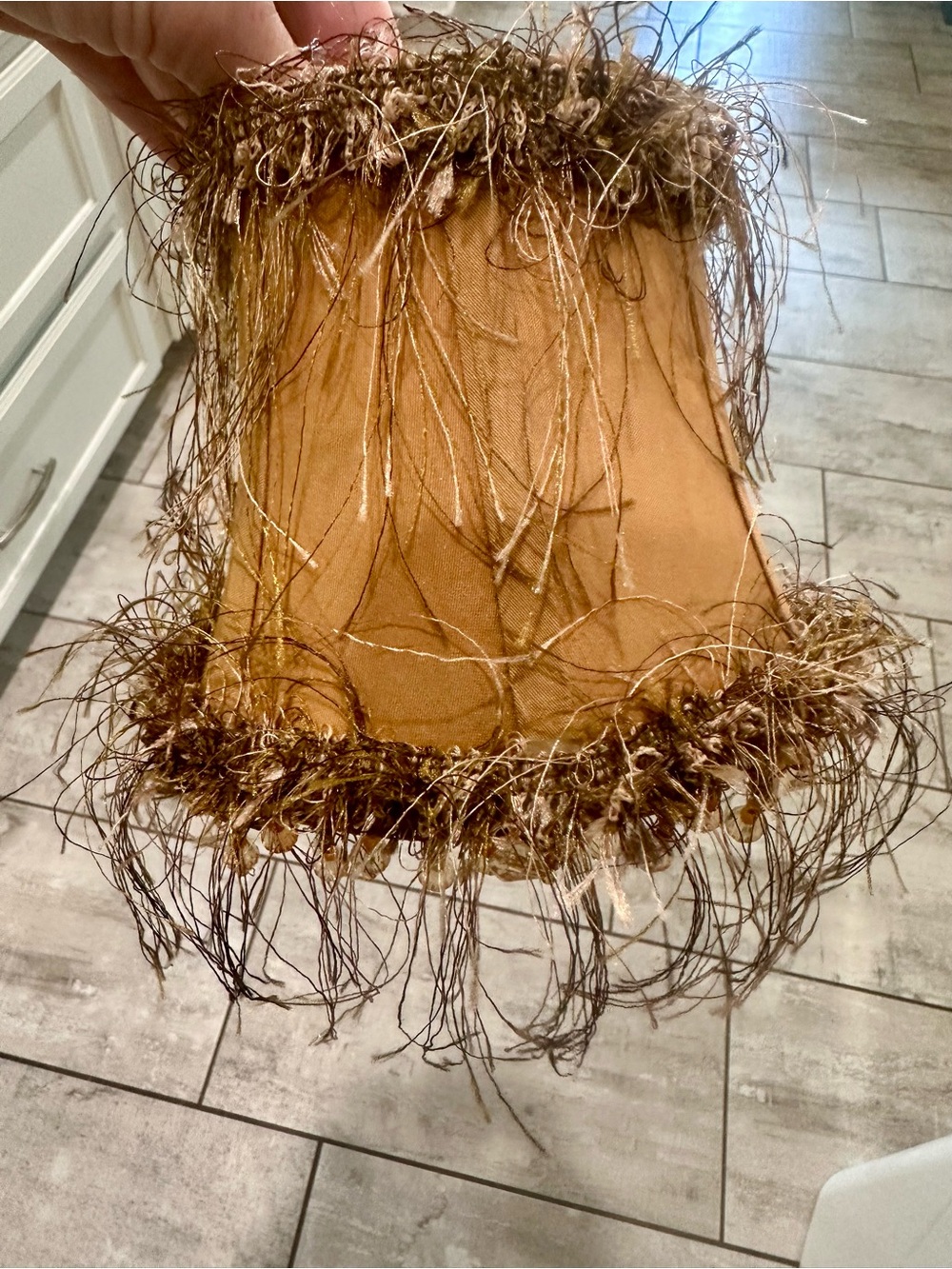Fringed Brown Fabric Lampshade